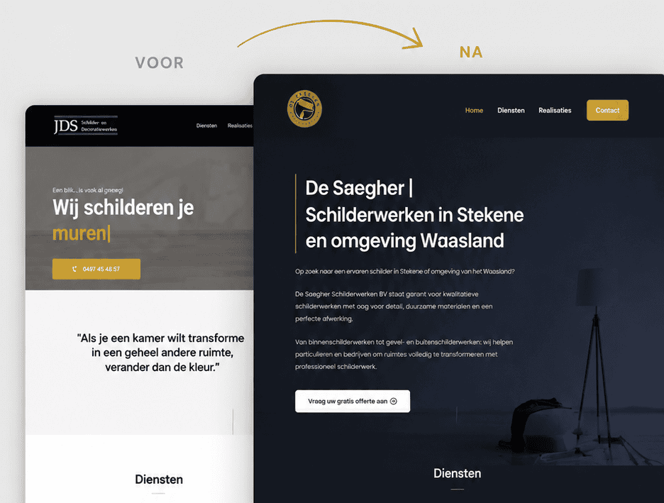 Een verouderde website naast de vernieuwde versie