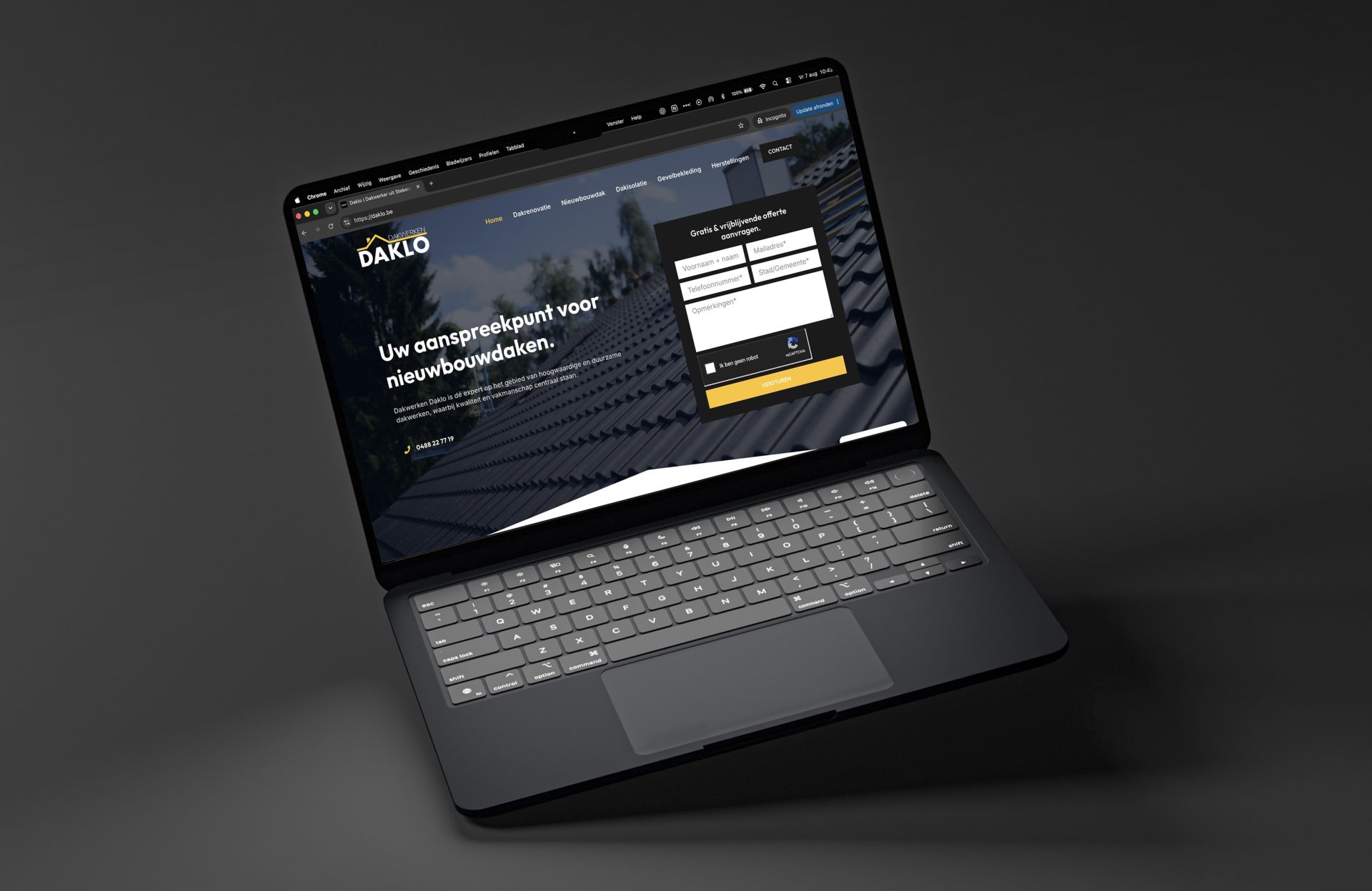 Website laten maken voor dakwerkenbedrijf Daklo, getoond op een laptop