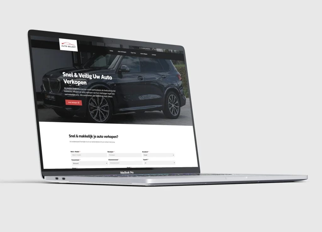 De website van Je Auto Verkopen op een laptop, met het aanbiedformulier in beeld